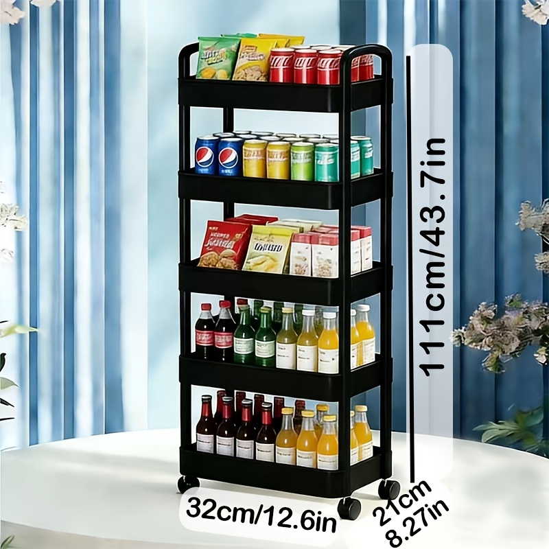 Office Storage Cart Three-tier/four-tier/five-tier Plastic Rolling Cart With Handle, Versatile Storage Cart For Office, Living Room, Kitchen, Removable Storage Organizer With Wheels