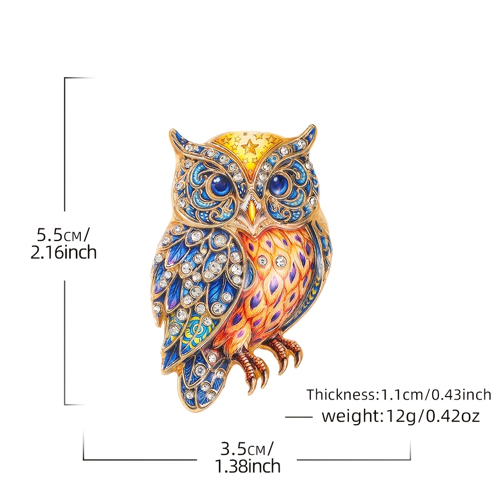 TEMU 1pc Solevdo Enamel Rhinestone Brooch Novelty Owl Lapel Pin For , Vintage Animal Inlaid Brooch Pin Jewelry, Unisex Fashion Brooch Pin Accessory