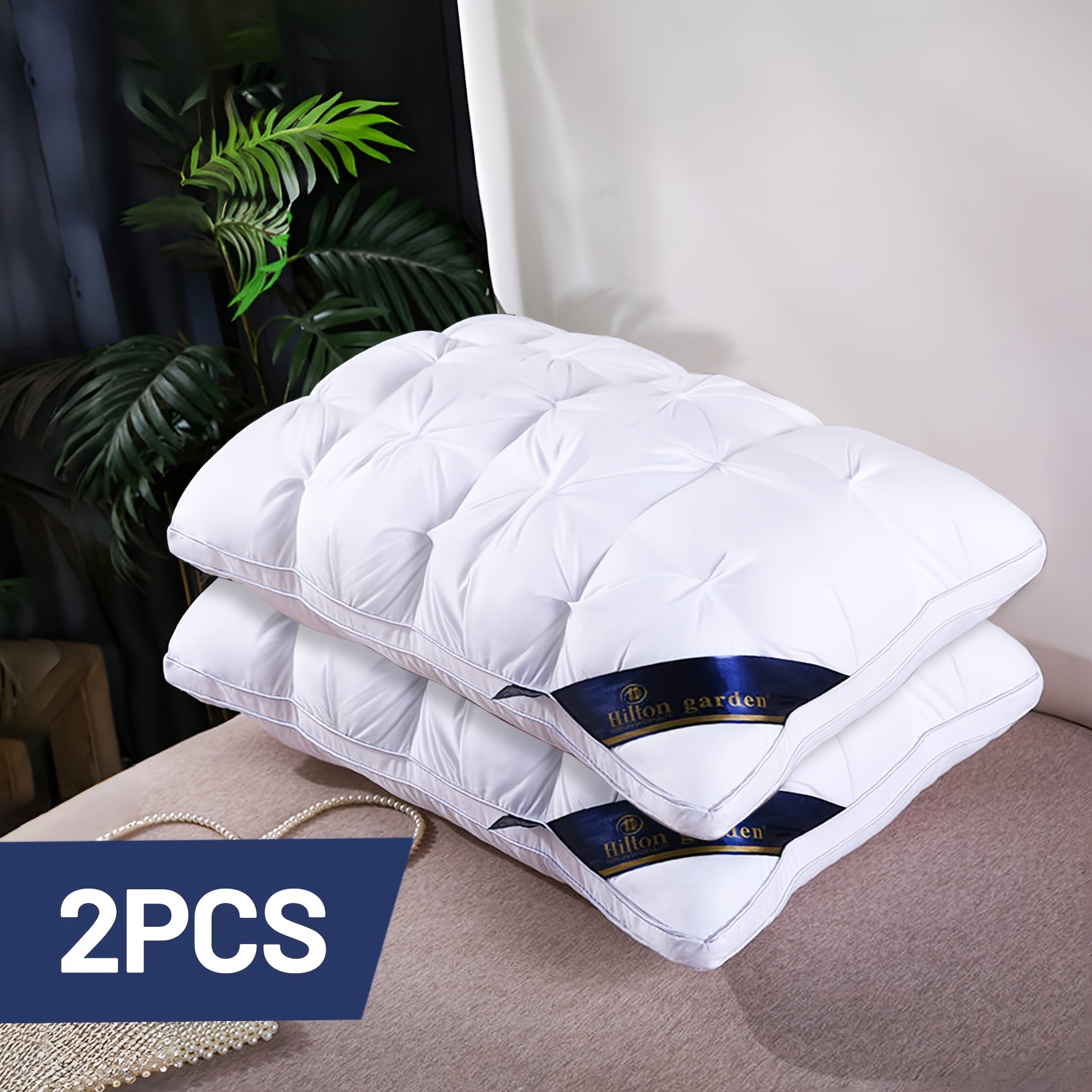 TEMU 2pcs Luxury Fluffy Hotel Pillow- 19x29 Inches, , Soft& Plush, Hypoallergenic Polyester Cover With Zipper, , Elegant Style, Use,