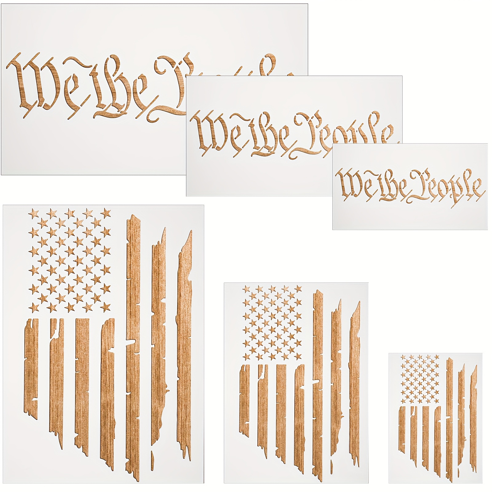 TEMU 6pcs American Flag Stencils Stencil Tracing Templates Us Flag Painting Templates For Painting On Wood For Diy Card Albums Wall Floor Crafts Decors, 6 Sizes
