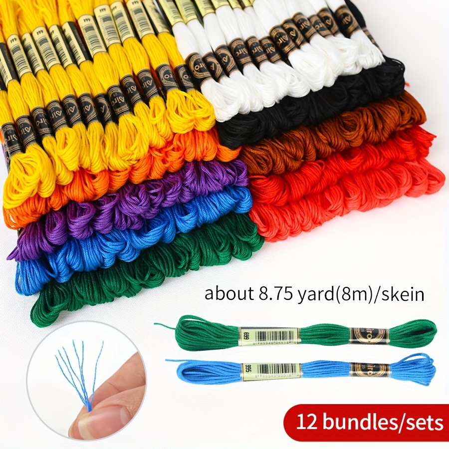 

12pcs Vibrant Rainbow Polyester Embroidery Floss - 314.96" Skeins, Stitch & Diy Craft In Assorted Colors, Ideal For Hand Weaving Projects