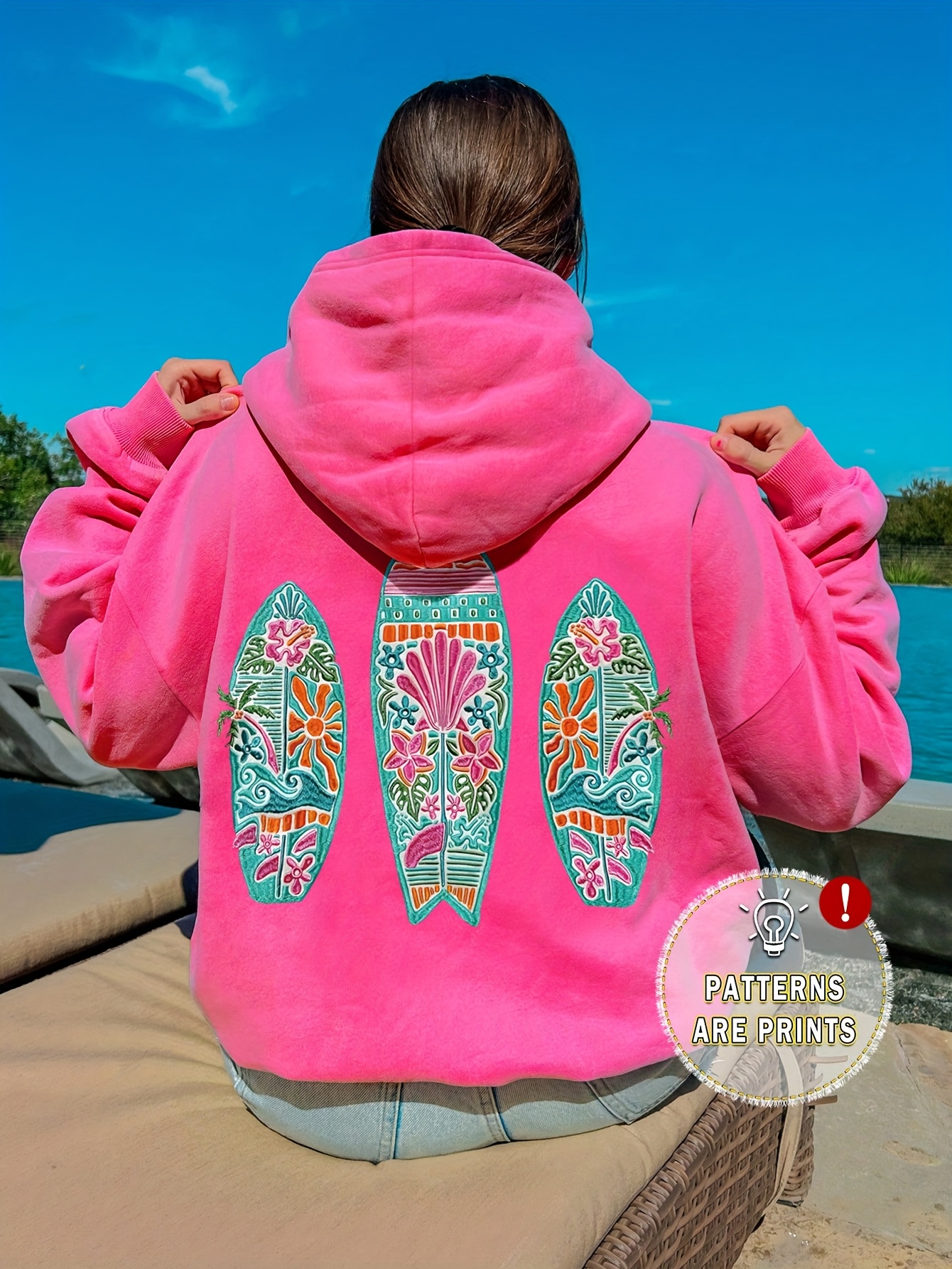 y2k womens sunset surf skate print hooded sweatshirt long Temu