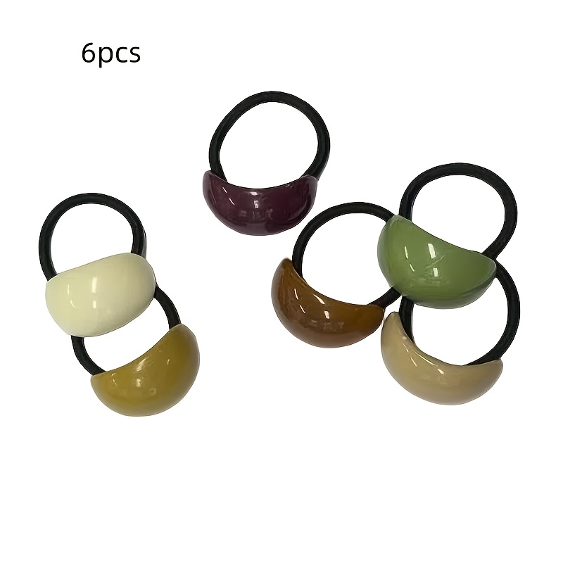 TEMU 6 French Hair Ties - High Elasticity Ponytail Clips, Mixed Color Simple Elastic Hair Bands, Solid Color Hair Ties, Candy Color Acrylic Hair
