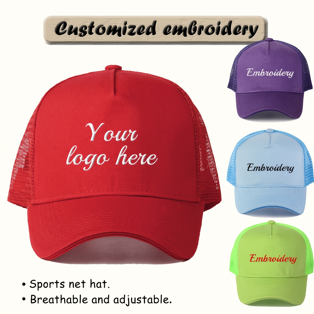 

Customizable Breathable Mesh Trucker Hat - Personalized Embroidery Baseball Cap, Adjustable & Lightweight, Polyester, In Multiple Colors For Sports & Casual Wear