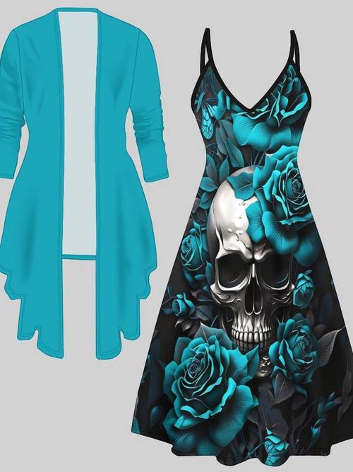 printed elegant womens matching set v neck slip dress with spliced botanical floral print free to match and wear daily casual and commuter looks
