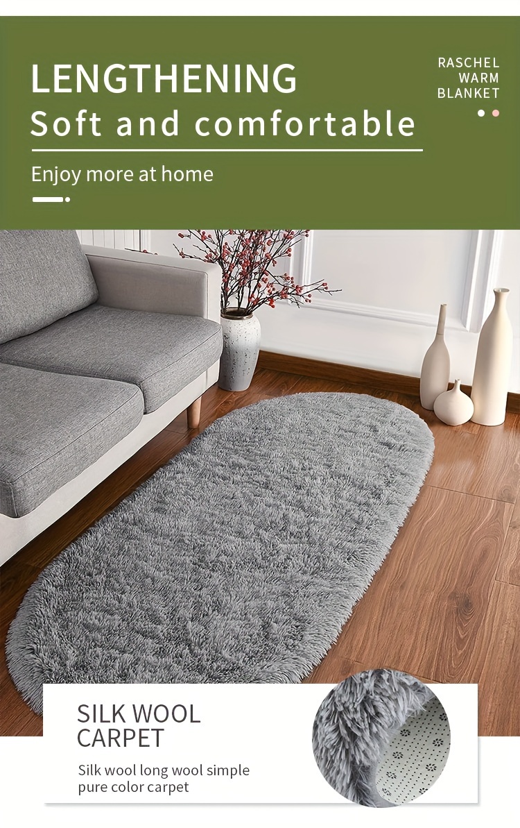 ultra soft plush oval area rug with non slip backing   bedroom living room and office decor machine washable polyester carpet details 4