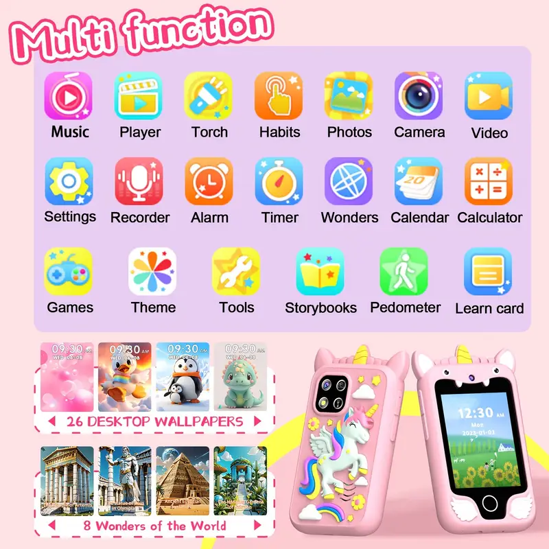 educational mobile phone toy 2 8 inch hd large screen 20 educational games hd dual cameras pedometer flashlight alarm clock and other learning functions a perfect gift for children aged 3 8 on holidays birthdays and christmas details 0