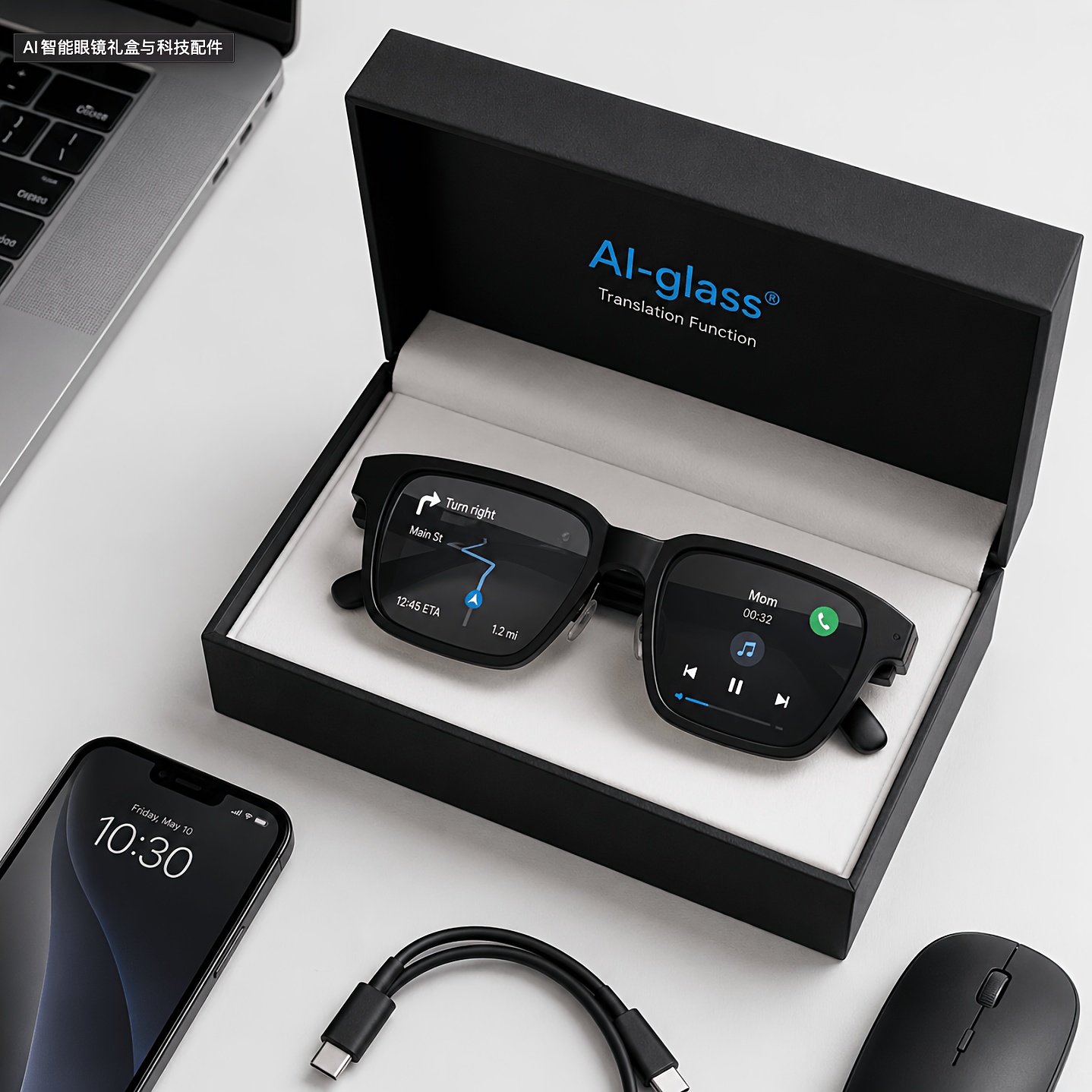 TEMU 2027 Ai Smart Glasses With Real-time Translation & - Compatible For 160 Languages, Multifunctional Device Suitable For Conferences, Meetings,
