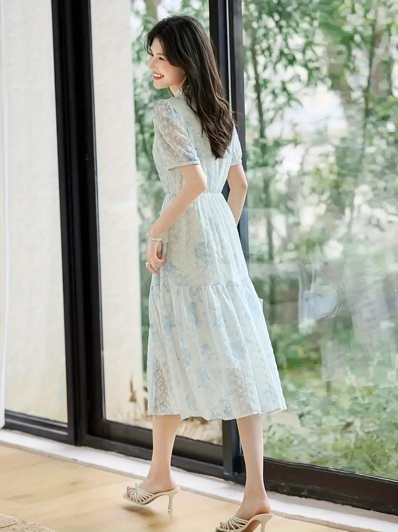 elegant french inspired floral midi dress women summer short - Temu Bahrain elegant french inspired floral midi dress women summer short - Temu Bahrain