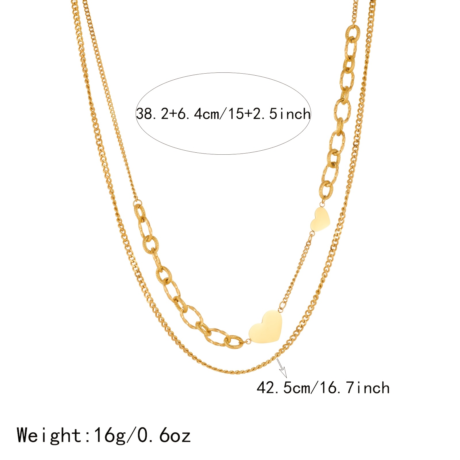 Women's Golden Double-Layer Love Necklace, Trendy Heart-Shaped Pendant