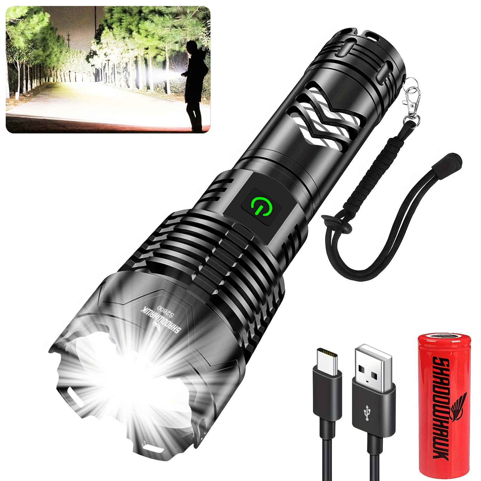 

Shadowhawk Led Flashlight Extremely Bright, Xhp160.250000 Lumen Flashlight Led Rechargeable Usb Tactical Flashlights Battery Powered, Flashlight For Outdoor Camping(with Battery)