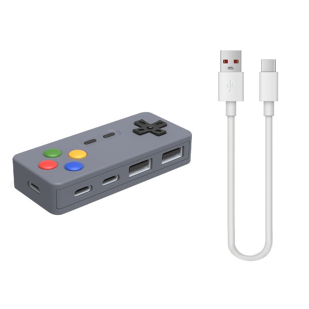 TEMU 1pc USB Mode Jeu Cartoon Tendance, Design Contrôleur avec 4 ports séparés, 2 interfaces USB et 2 interfaces Type-C