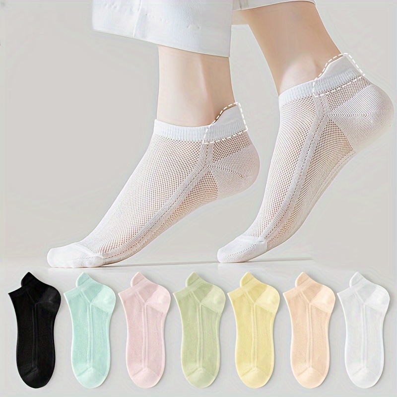 

7 Pairs Thin Mesh Ankle Socks, Comfy & Breathable Short Socks, Women's Stockings & Hosiery