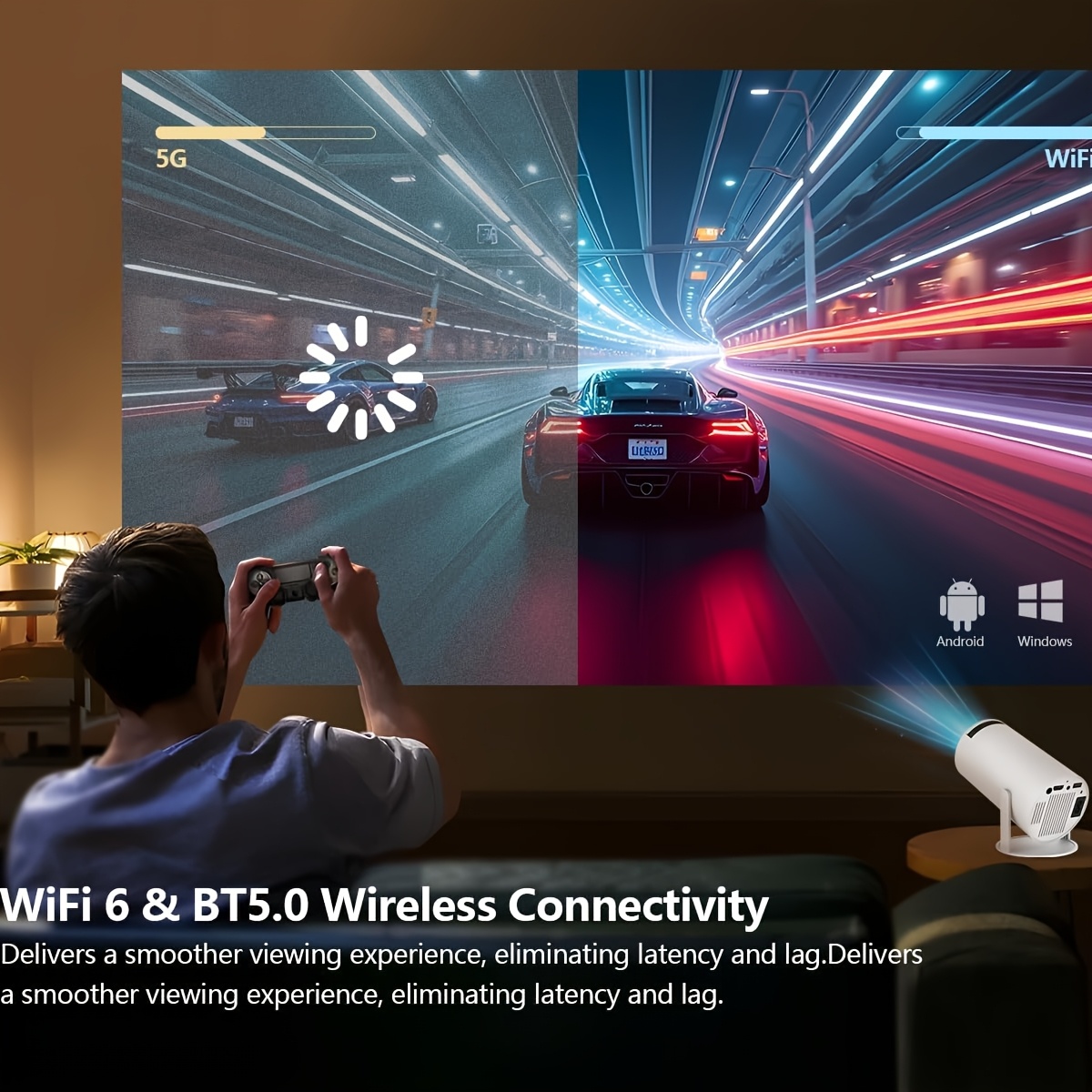 mini projector with wifi and bt portable projectors with air mouse remote movie projector 4k 1080p support 180 rotatable home vedio projector compatible with usb smartphone Product details 2