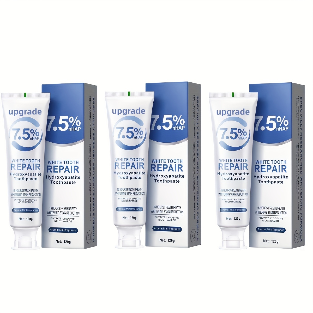3-Piece 7.5% Nano Hydroxyapatite Toothpaste Set with Toothbrush