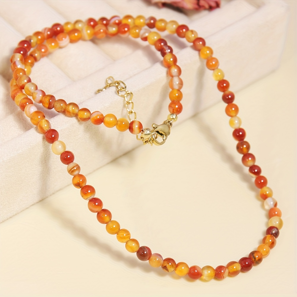 Natural Stone Delicate Beaded Necklace with Orange Red Carnelian