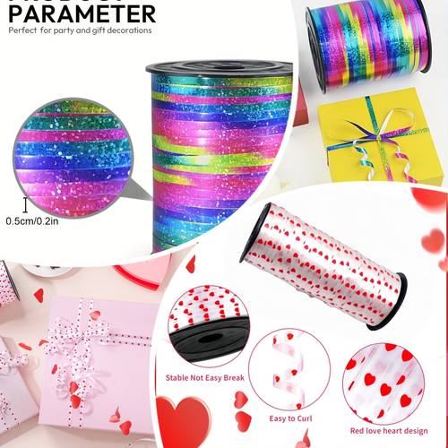 eine rolle, 100 yards regenbogen metall ballonband, leicht zu krümmen, für party-feiertags-bastelarbeiten, floristen, hochzeit, ballon-seil, geschenkverpackung, kunststoffmaterial, für weihnachten, halloween, thanksgiving und allgemeine feiertage