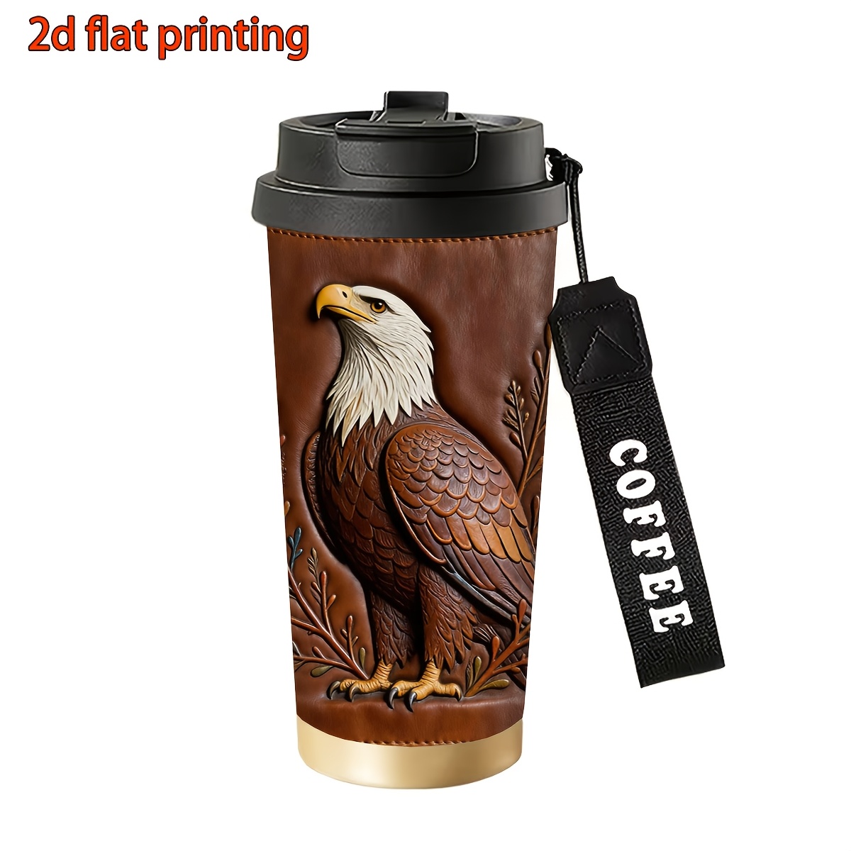 Image of 1pc 18oz Stainless Steel Insulated Tumbler, 2d Printing With Eagle Embossed Pattern, Leak-proof, Office Mug, Commuter Mug, Perfect Valentine' Day Gift, Gift Ideas For Her And Practical Gift