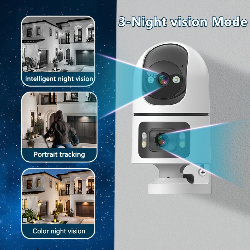 TEMU 2pcs/1pc 4k Outdoor Security Camera, Dual Lens Dual Screen Security Camera, Upgrade To 2.4/5ghz Dual Lens Wifi Stable Connection, Bt , Automatic