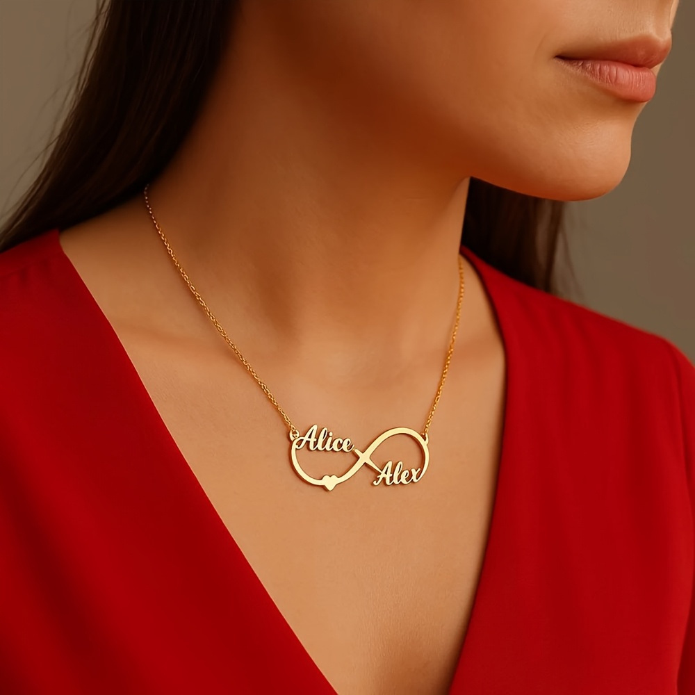 Couple's Heart-Shaped Personalized Name Necklace, 18K Gold Plated