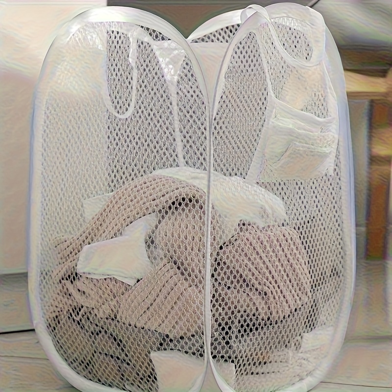   up laundry hamper with handles high capacity foldable polyester mesh basket for clothes storage in living room bathroom bedroom no liner included polyester grid multifunctional components laundry baskets details 2