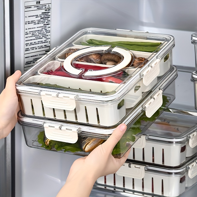 1pc stackable plastic divided veggie tray with lid handle 4 compartment serving platter portable charcuterie container for fruits vegetables salad travel friendly snack storage box details 0