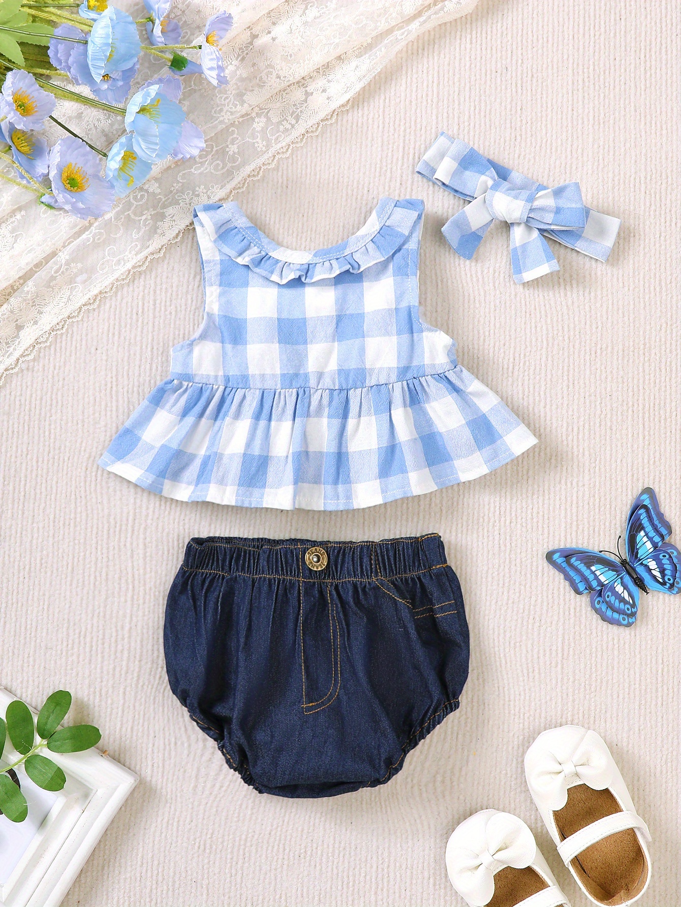 summer cute sleeveless versatile top denim shorts two Temu Kuwait