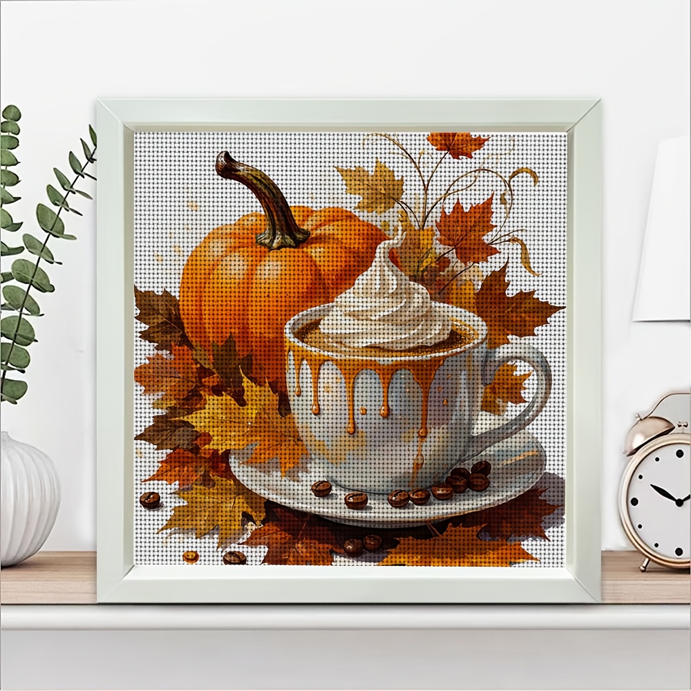 Frameless Cross-Stitch Printed Kit 'Cream Coffee with Pumpkin'