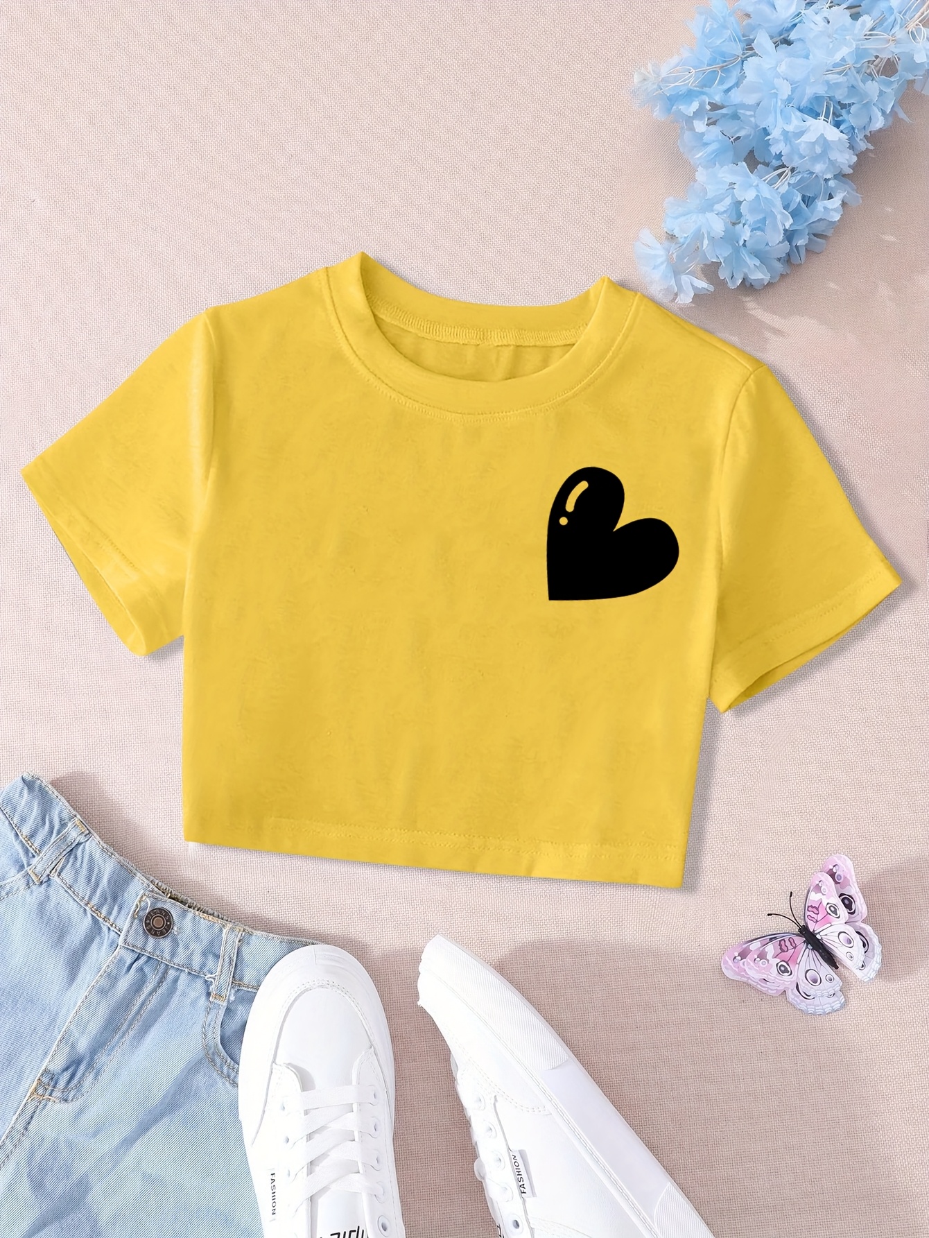 Blessed T-Shirt Donna Con Stampa A Cuore 'Thankful' - Manica Corta Casuale In Misto Cotone - Colore Viola, Taglia S
