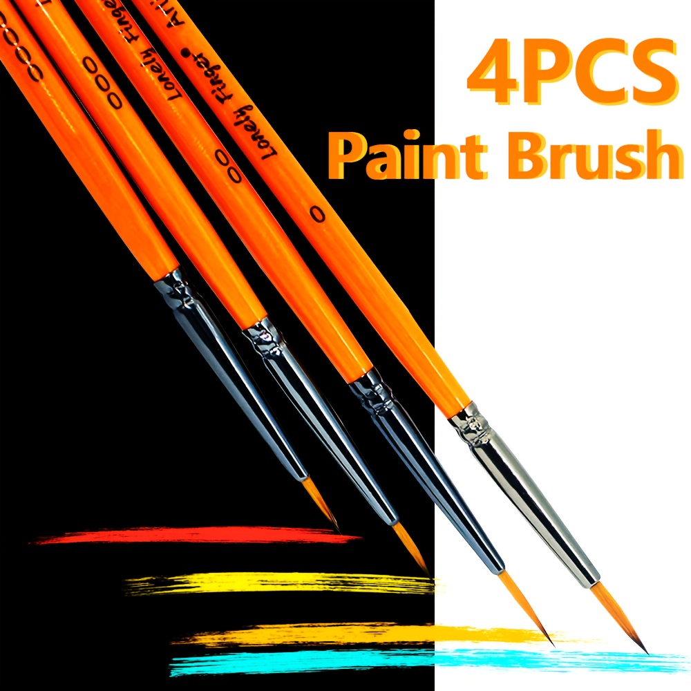 Image of Finger 4pcs Detail Paint Brush Set - Nylon Bristle Art Pens For Watercolor, Gouache, Acrylic & Nail Art - Precision Artist Tools