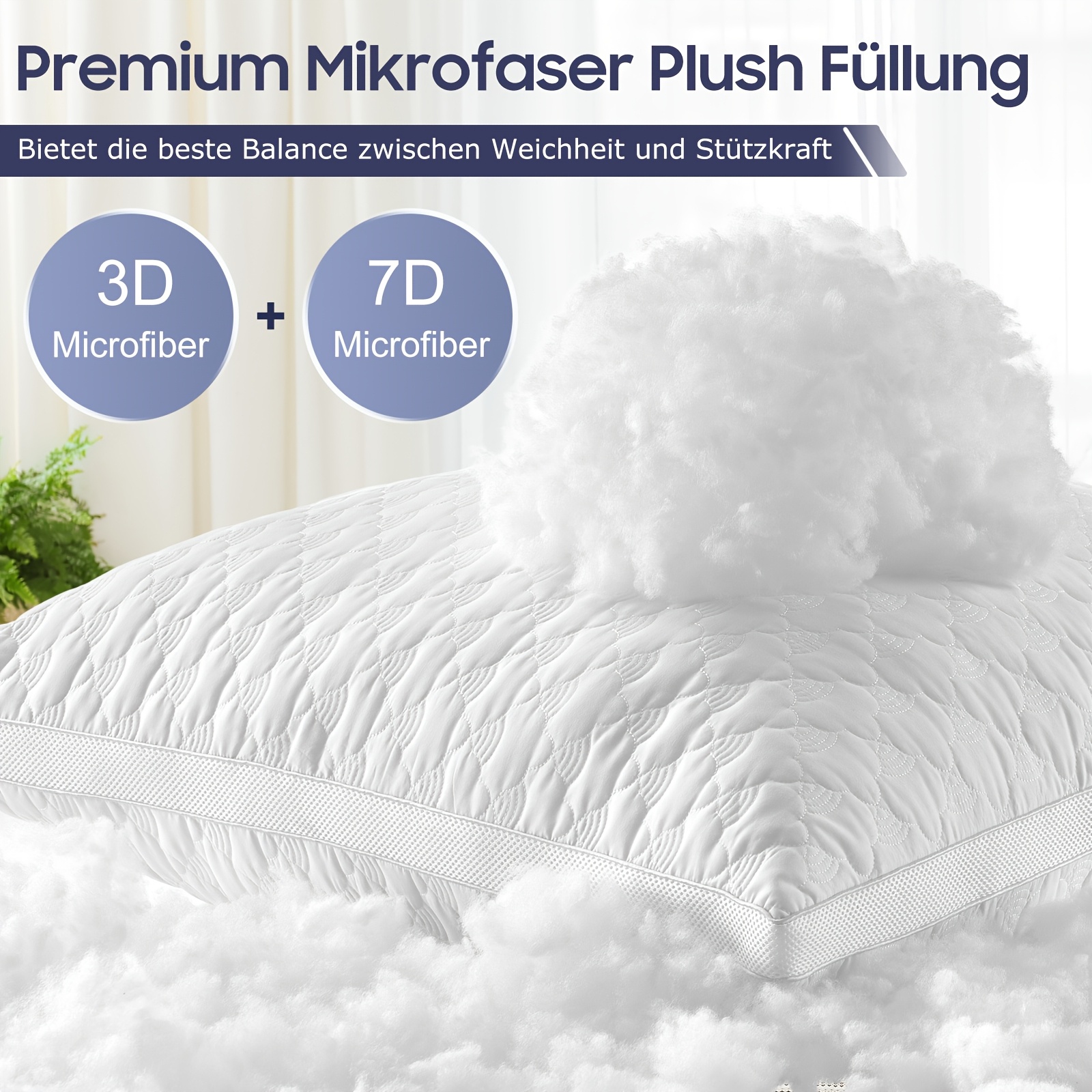 BedStory 2pcs Set Of Pillows, 80x80cm Or 40x80cm, with Zipper, Microfiber Pillows, Height Adjustable, Breathable, Washable, Soft And Supportive, White