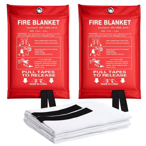 2 pack fire blanket 39 x39 fiberglass flame retardant safety blanket ideal for kitchen car camping bbq lab outdoor emergency use
