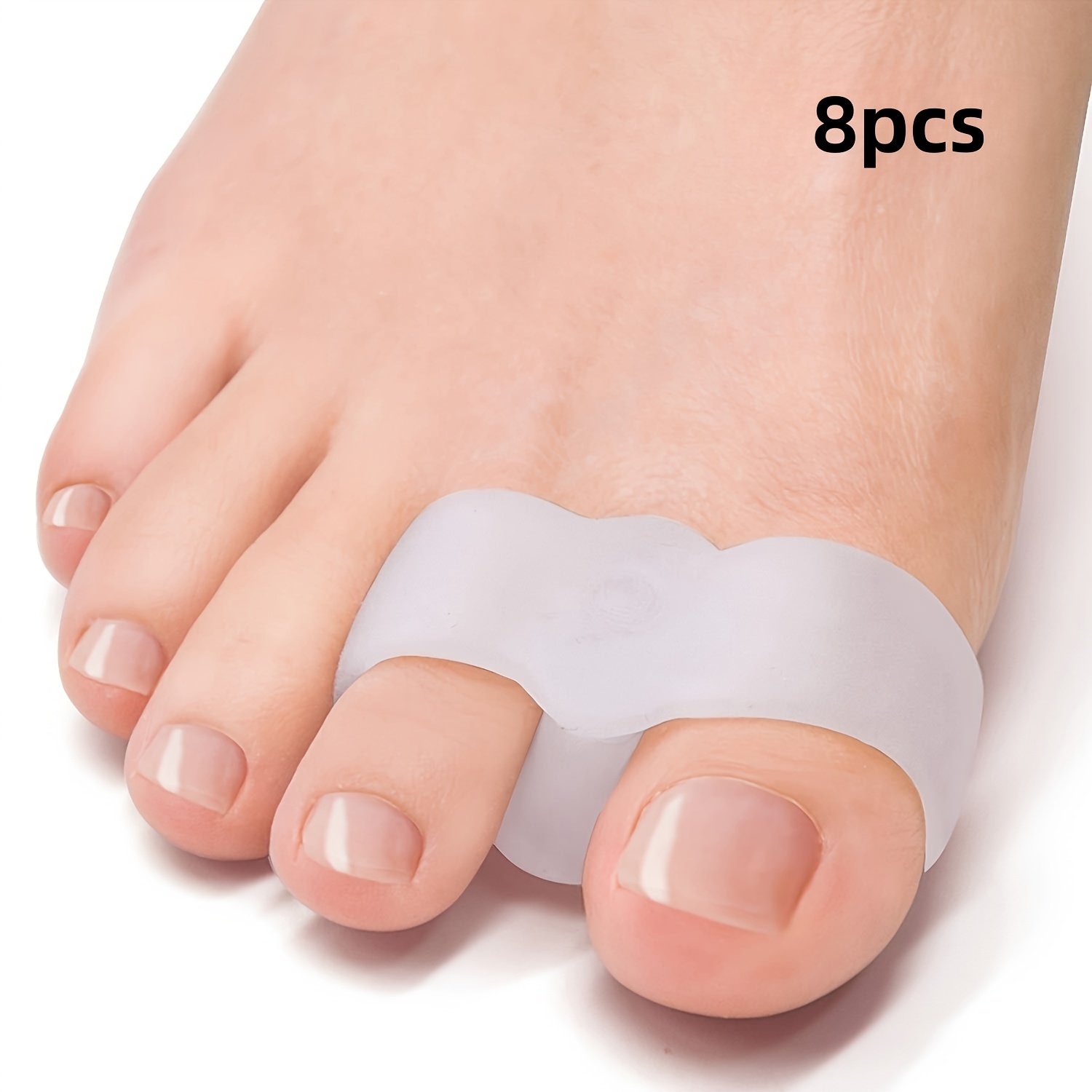 Lot de 8 séparateurs d'orteils en gel - Essentiels unisexes pour le soin des mains et des pieds - Coussinets doux et confortables pour l'orteil le plus grand avec deux anneaux, inodores, adaptés à un usage quotidien décontracté