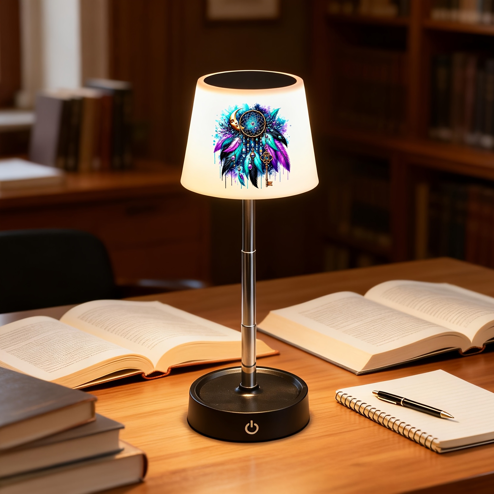 Star Feather Gem Vintage Key Boho Pattern Desk Lamp