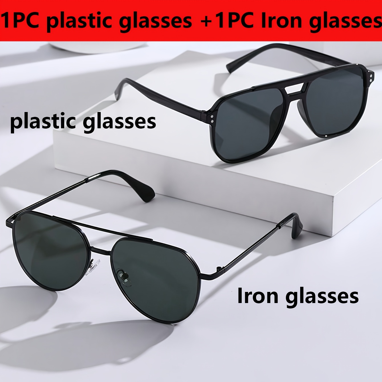 2pcs mens geometric double   frame plastic glasses and iron fashion glasses music festival street capture outdoor accessories details 2