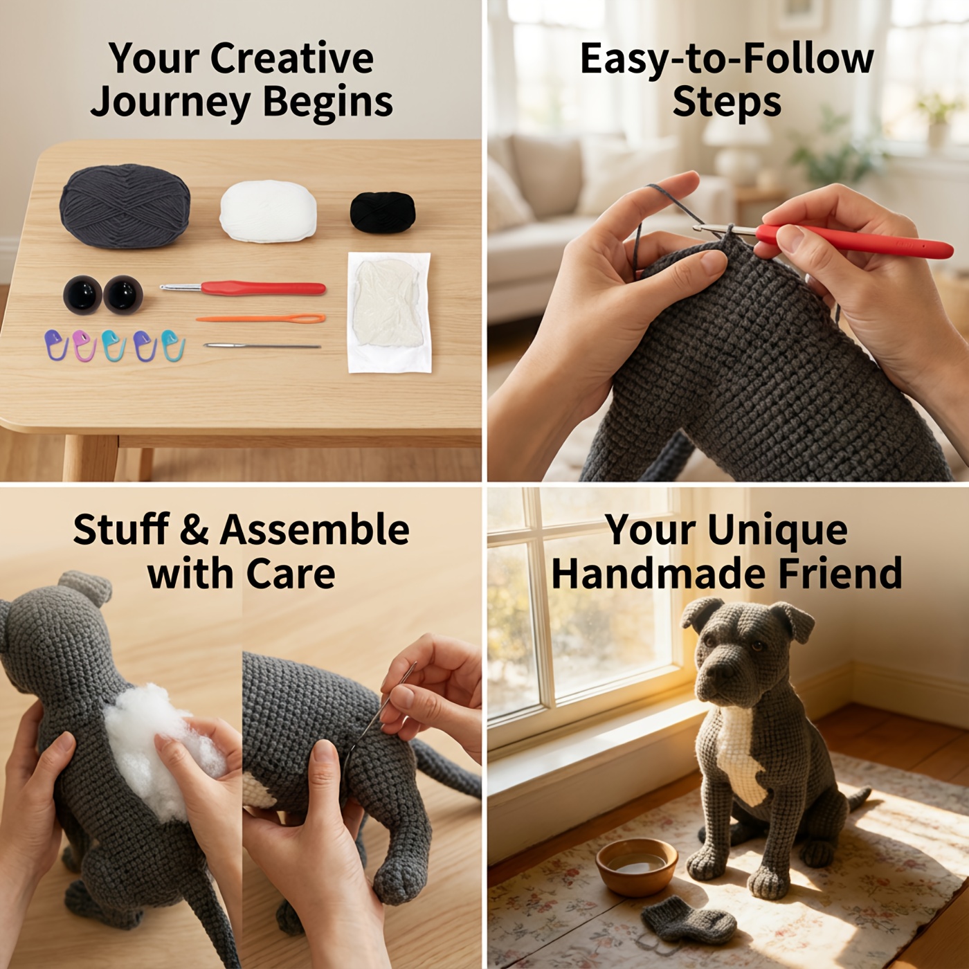 TEMU 1pc, Pit Bull Crochet Kit, Adult Crochet Handmade - Includes All Materials -by-step Video Tutorial With Basic English Instructions. Using Yarn,