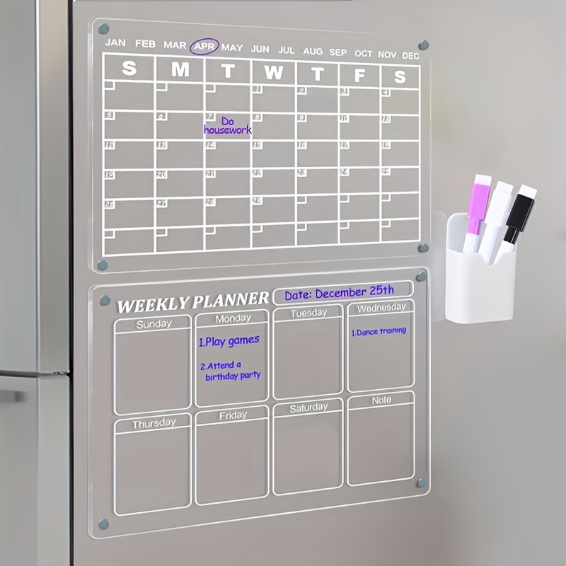 

3pcs Acrylic Monthly & Weekly Planner Set With Pens - Transparent, Calendar Board For Planning - Perfect Gift For Students & Professionals, Student Organization Aid|colorcoded |functional Planning