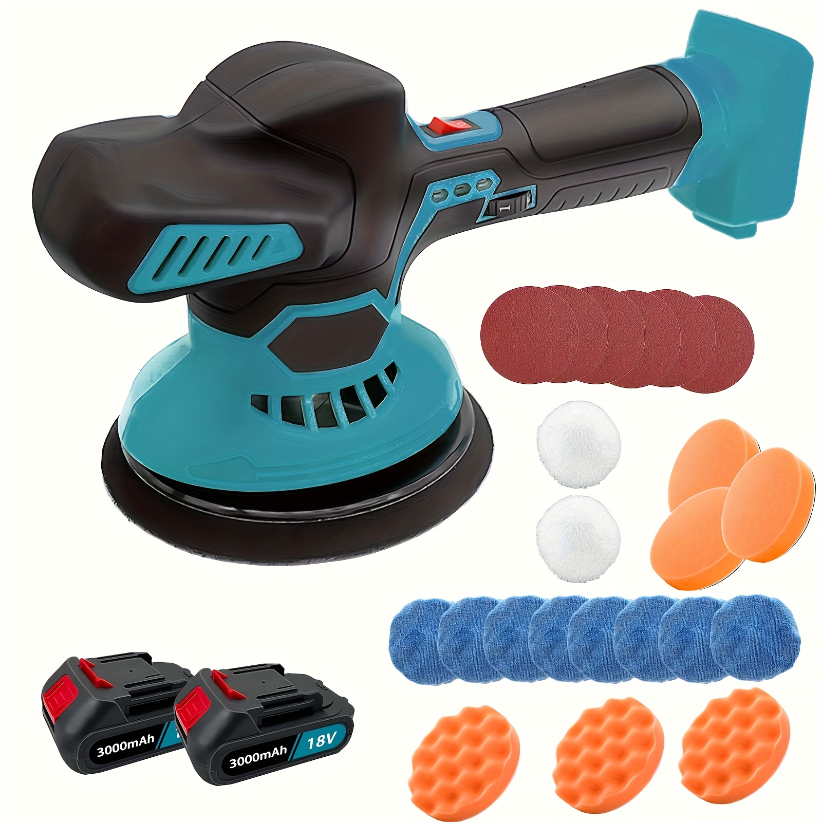 Image of 380w Cordless Buffer Polisher 18v Car Buffer Polisher 6 Variable Speed, For Makita 18v Battery X2, With 24pcs Attachments, For Car Care Furniture Polishing Sanding