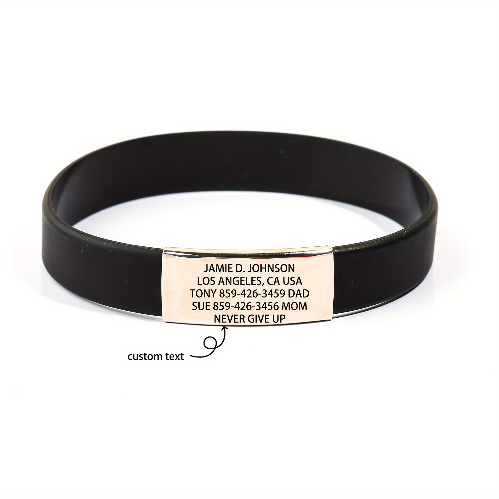 

Personalized Stretchable Silicone Bracelet - Custom Text Id For Sports, Travel & 's Patients