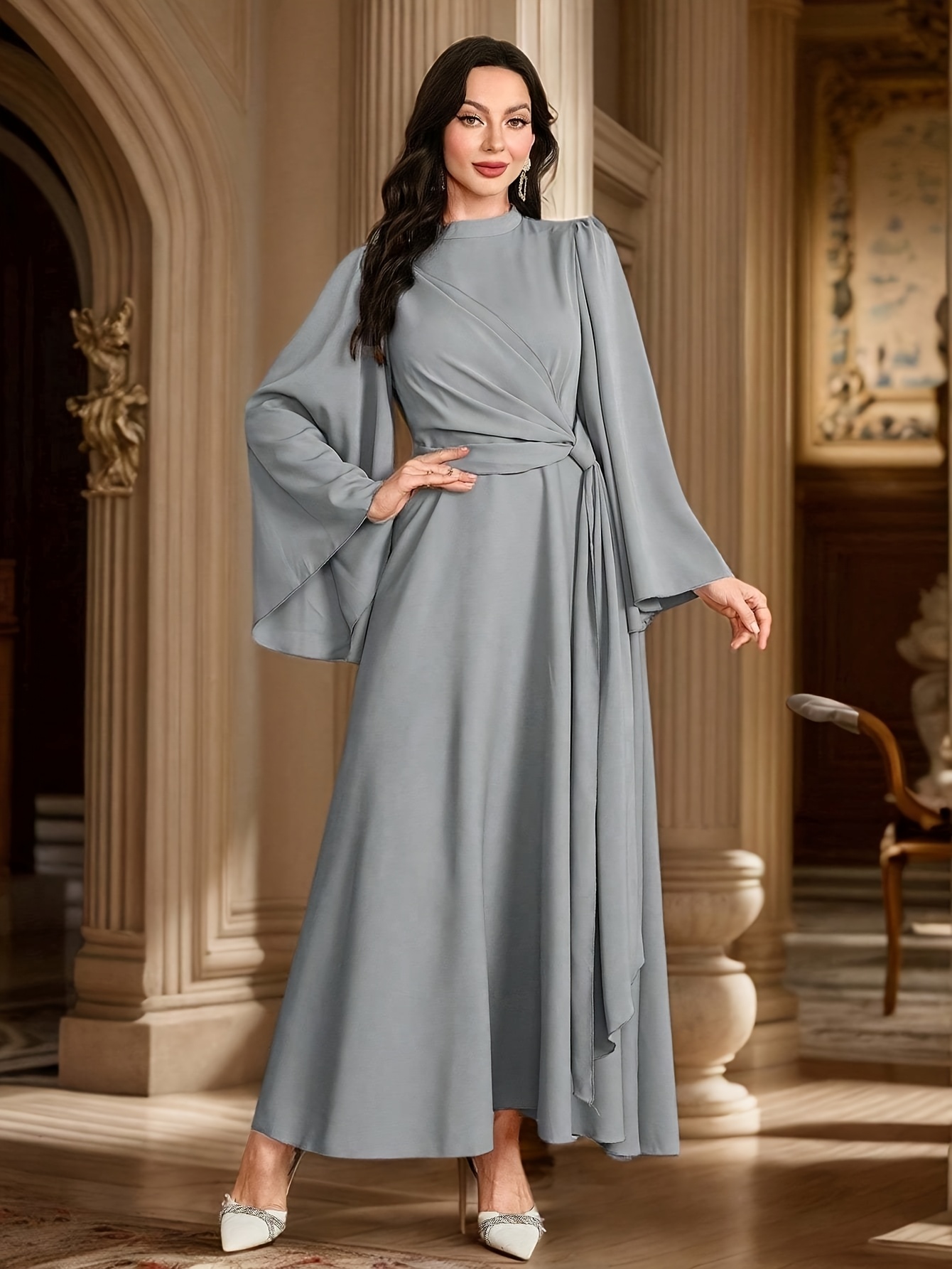 knee length dresses for ladies Arabic One Shoulder Lilac Dubai Evening Dresses with Cape Elegant Ankle Length Women Wedding Guest Party Gowns 273 Lilac / 14 main image 0