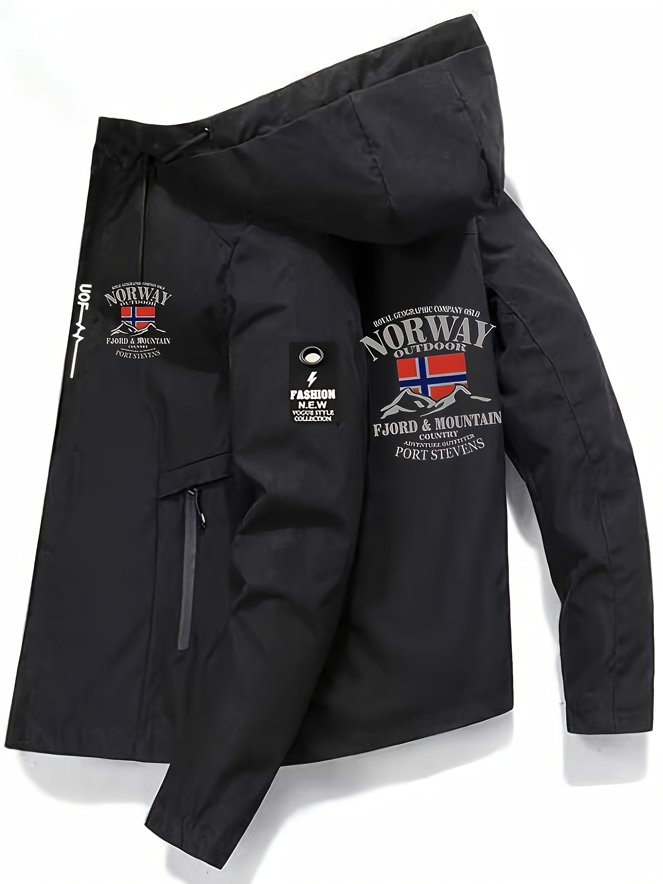 norway embroidered polyester hooded jacket casual geometric Temu - Main Image