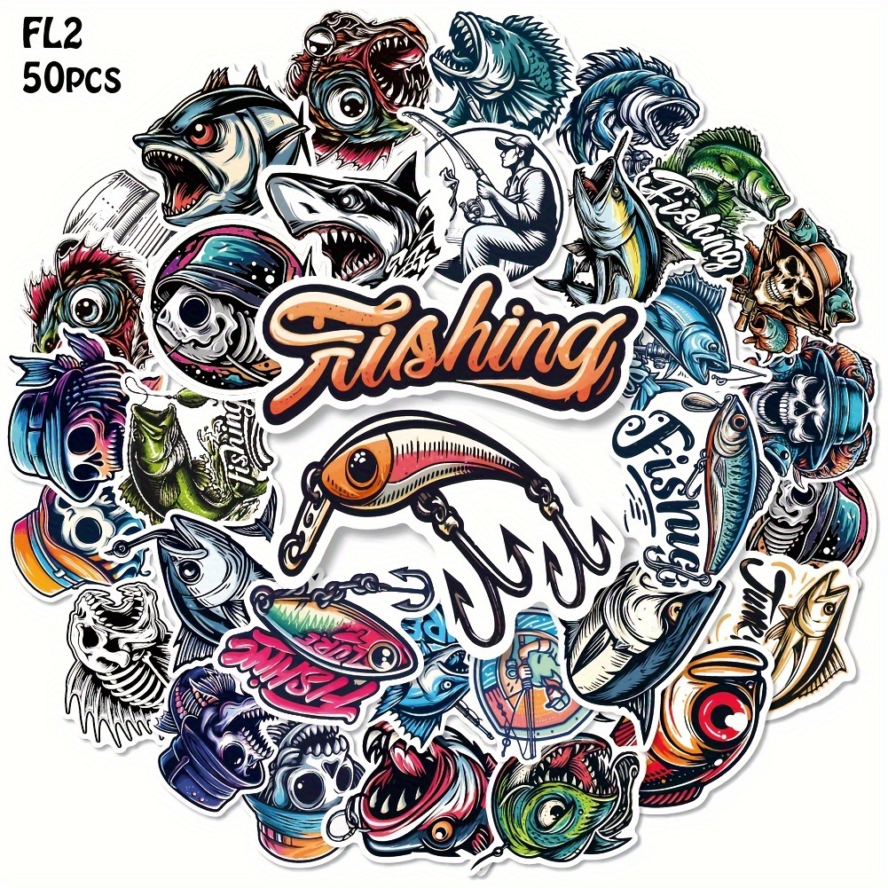 

Waterproof Fishing Stickers Set Of 50, Pvc Material, Skeleton Fish Graphics, Outdoor Fishing Decal Collection For Laptop, Phone Case, Luggage, Water Bottle, Fishing Tackle Box Decoration