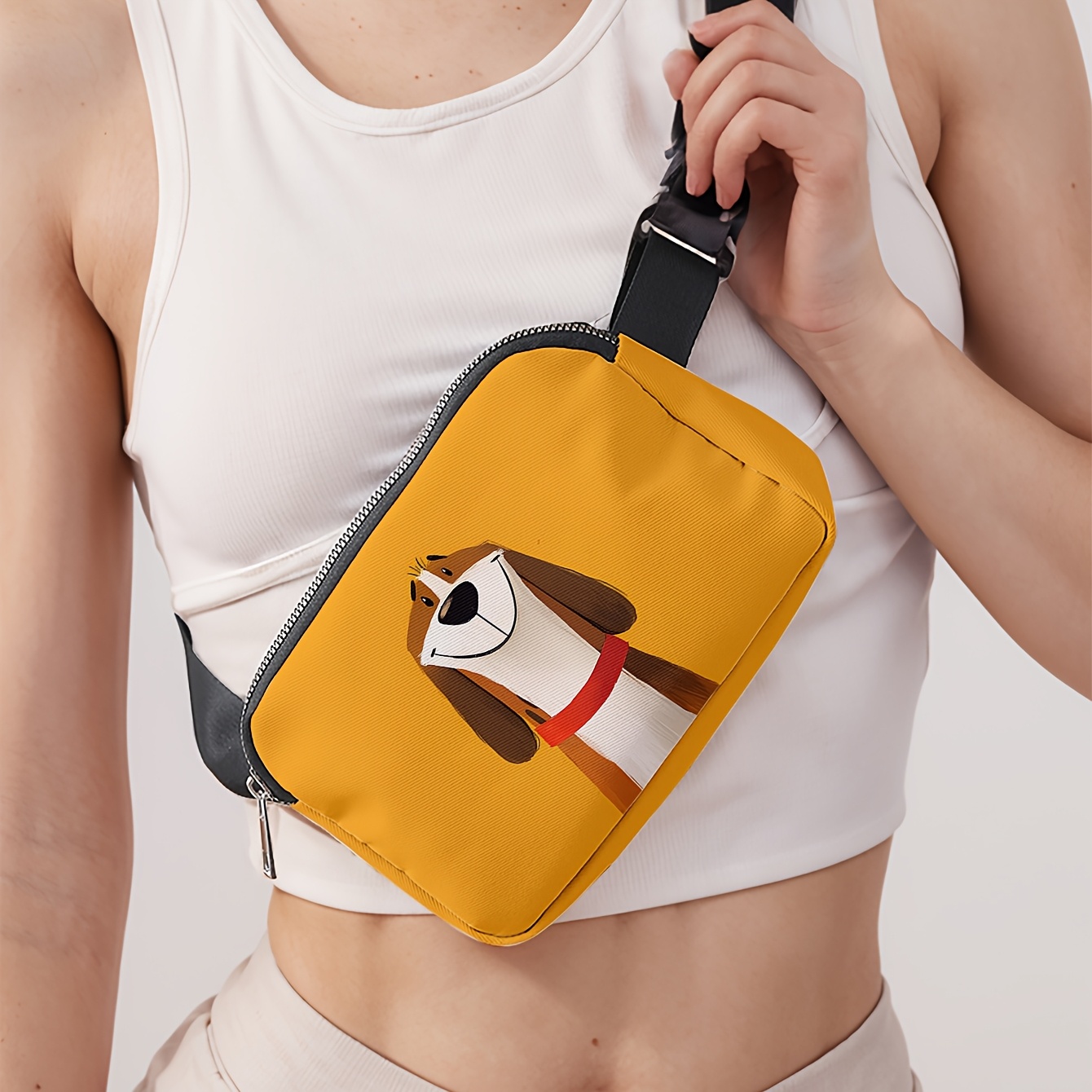 E-shop 1 Stück, Niedliche Cartoon-Hundemuster Druck Modische Umhängetasche, Neutrale Sport-Taillentasche für Reisen, Wandern Yoga, Verstellbare Leichte