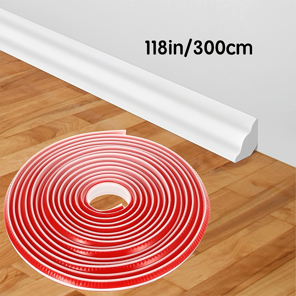 9.8ft X 1/2 Inch Peel And Stick Baseboard Molding Trim Flexible Quarter Round Tpe Trim Molding Self-adhesive Wall Base Moulding Trim For Floor Edges Wall Corner Staircase Cabinet Tub Edge