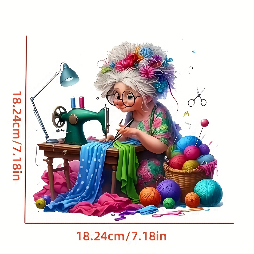 TEMU 4pcs Durable Washable Diy Heat Transfer, Cartoon Grandma Sewing Iron-on Heat Transfer Illustration Design - Large Diy Heat Transfer Dtf Transfer