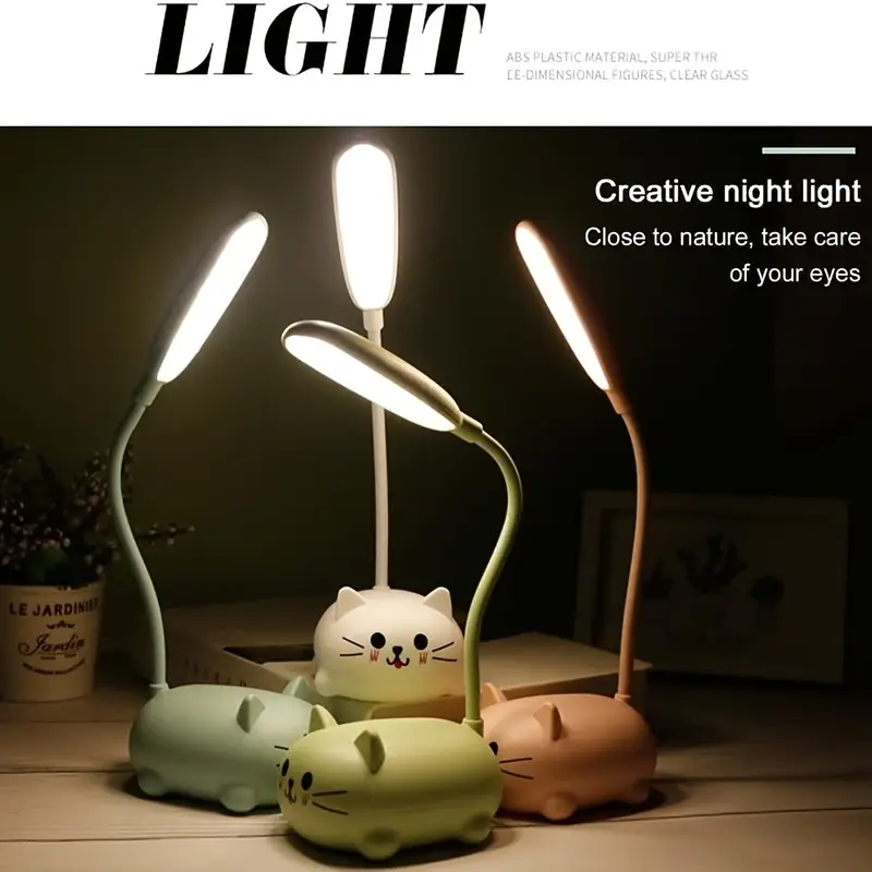 1pc adjustable table lamp cartoon cute cat night light usb rechargeable led table light child eye protection warm white desk lamp Product details 0