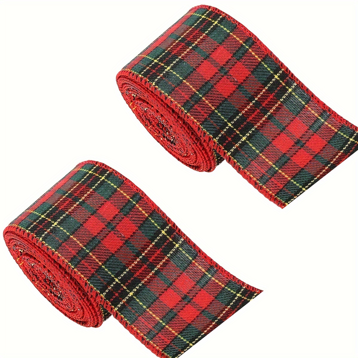 Image of 2 Rolls 2.5 Inches 5 Yards Christmas Cable Ribbon, Ribbon, Christmas Tree With Ribbon, Bow Making, Wreath Making, Holiday Decoration