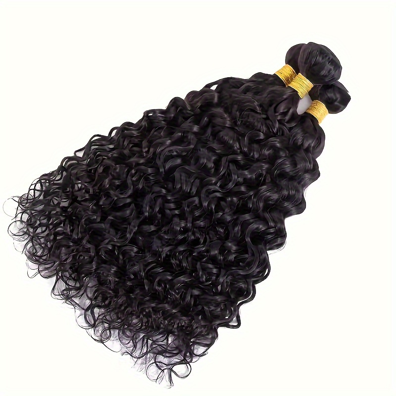 Image of 3pcs -looking Curly Wave Hair Weave Bundles - Heat Resistant Synthetic Hair With Black 20-inch Soft Fiber For &, Volume & Coverage, Wig Extensions Suitable For