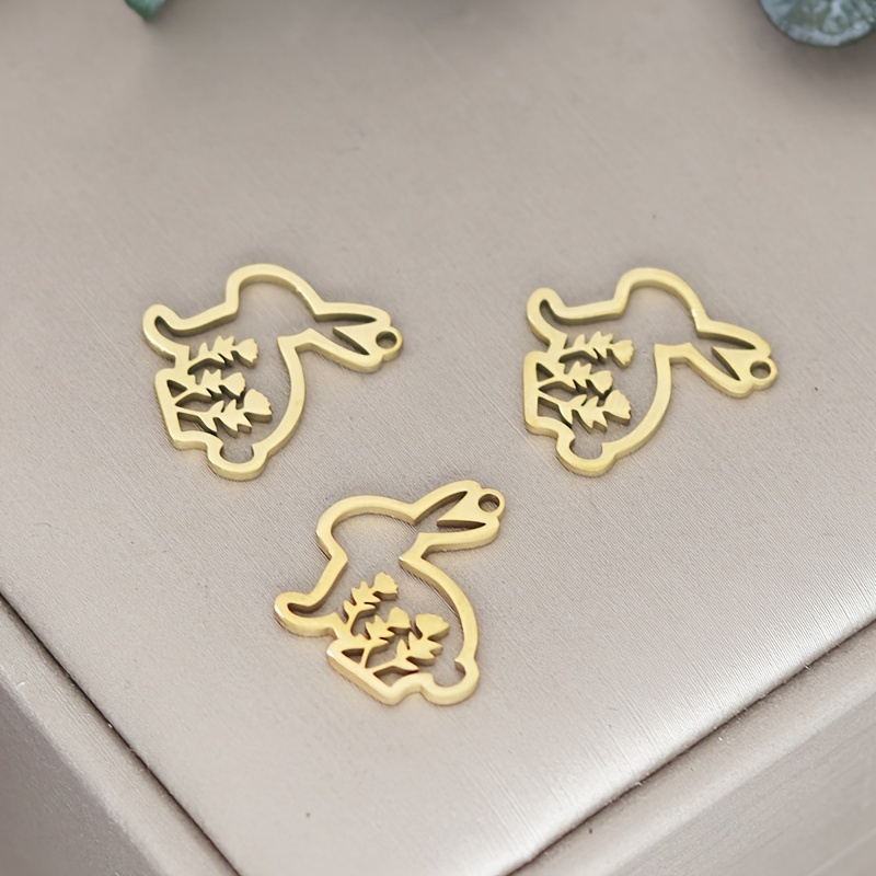 TEMU 3 pièces Charm Lapin Fleur pour Création de Bijoux Pendentif Bracelet Collier Accessoires DIY Fournitures Acier Inoxydable 201