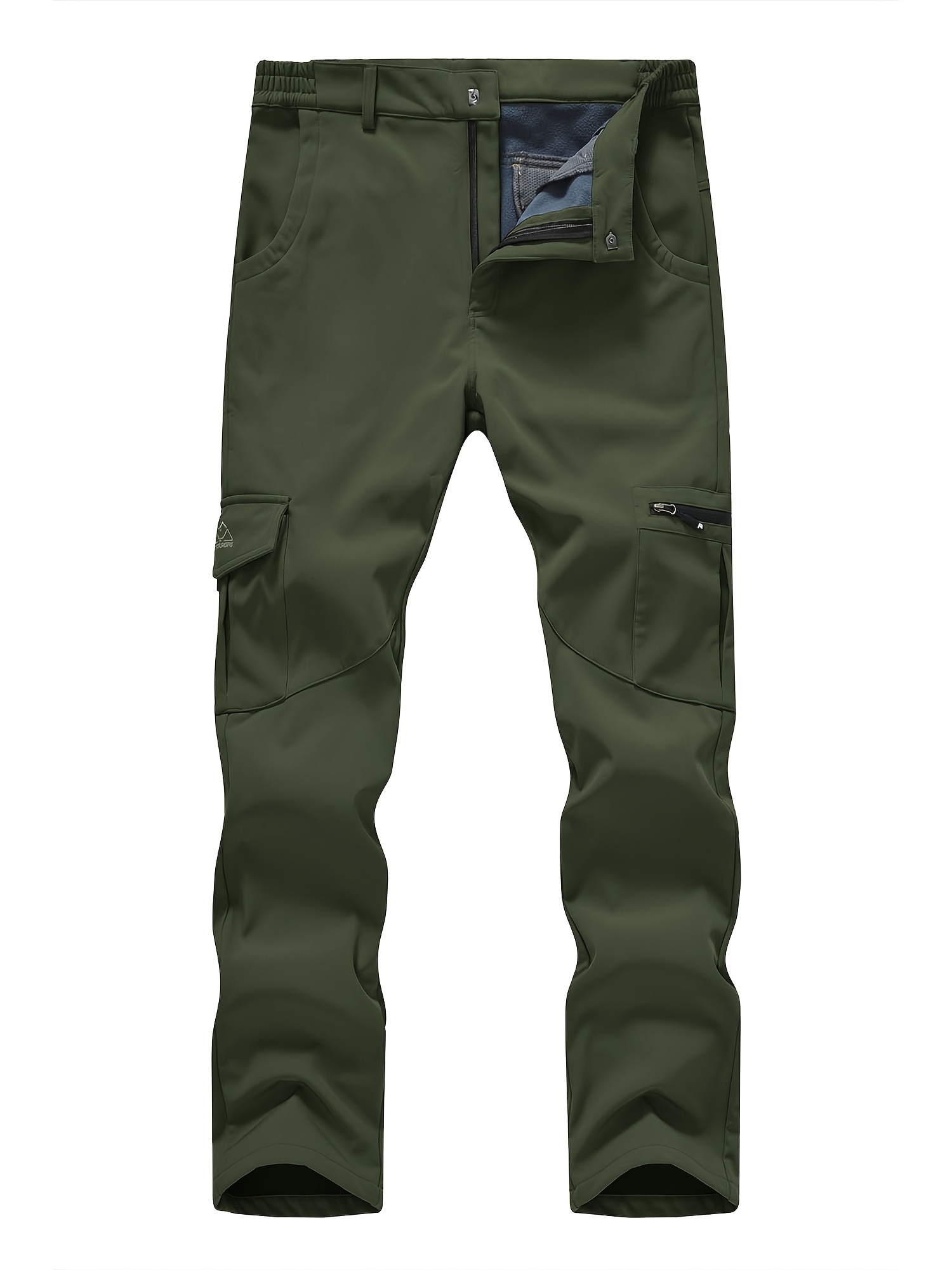 *'s Fleece-Lined Winter Hiking Trousers Windproof Thermal Soft Shell Ski  Pants with Elastic Waistband Multiple Pockets, Dark Green, Ideal for